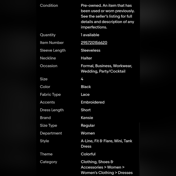 KENSIE Women's Black-White Sleeveless Halter Illusion Lace Embroidered Dress 4 - Picture 7 of 7